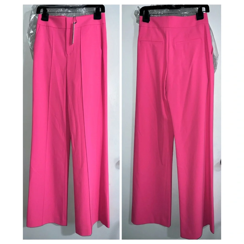 Alice + Olivia Dylan High Waisted Wide Leg Pink Pant - Picture 7 of 12
